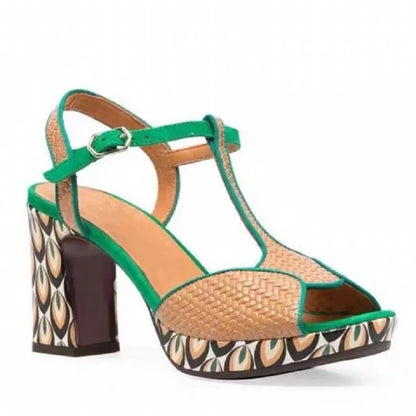Genuine Leather Shoes High Heels Women Luxury Platform Sandals Thick Heels Designer Square Ladies 36-44