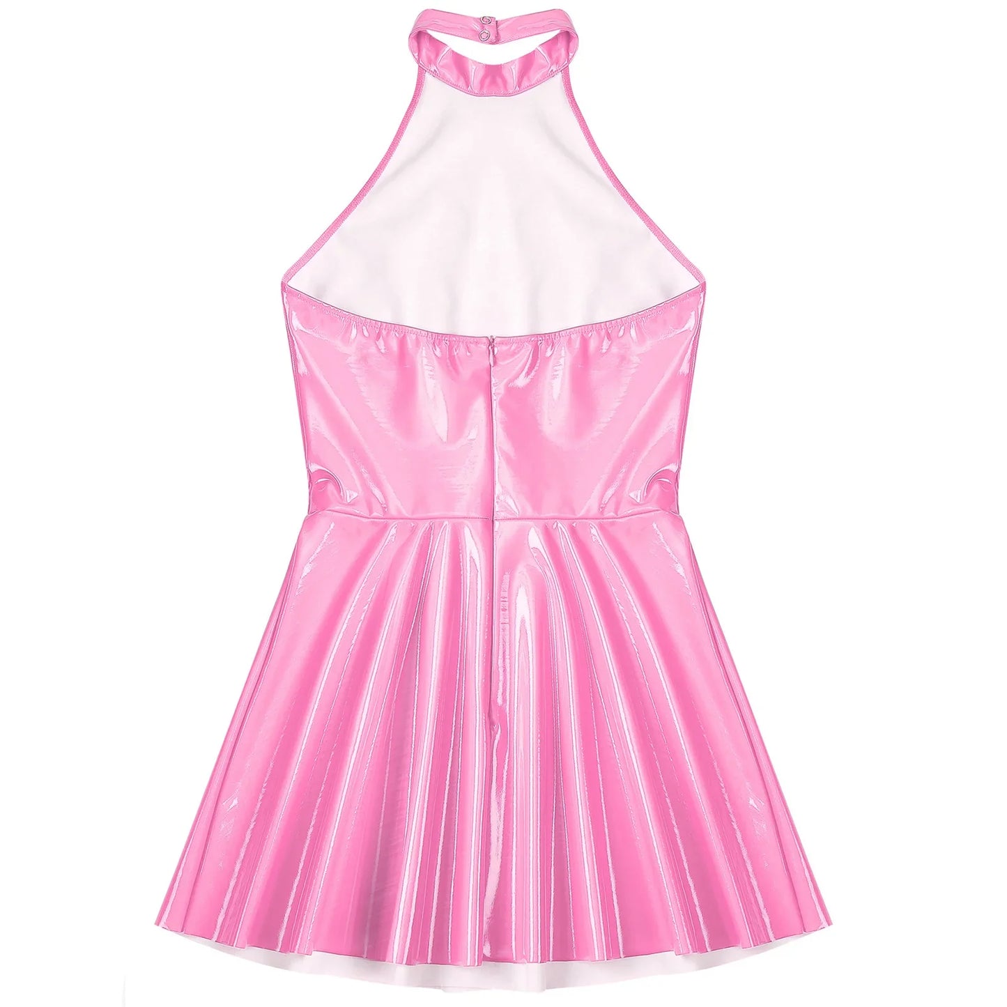 Glossy Patent Leather Glossy Mini A-Line Latex Dress for Womens Swing Skirt Skater Bodycon Mini Dress Rave Disco Party Clubwear