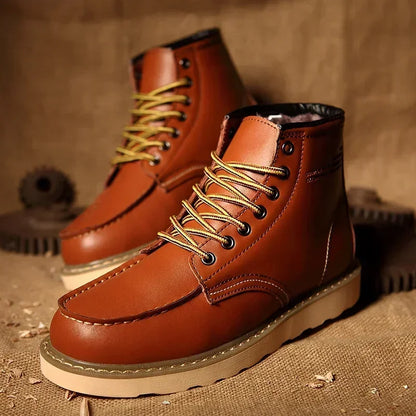 Winter Leather Men Boots Warm Mens Snow Boots with Fur Waterproof Handmade Male Ankle Boots No-slip High Top Male Work Shoes