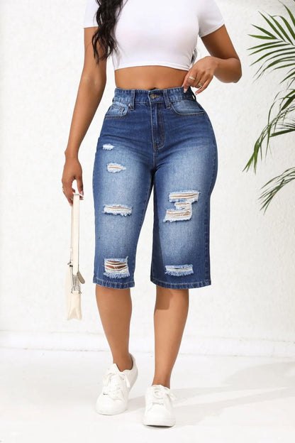 Calf-Length Jeans For Women Fashion Ripped Slim Fit Casual Clothing