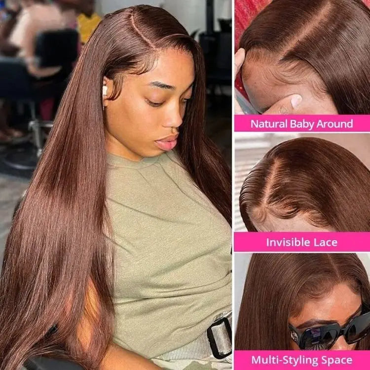 30 Inch 13x4 Transparent Lace Frontal Wig Brazilian Chocolate Brown Straight 13x6 Lace Front Human Hair Wig Preplucked For Women