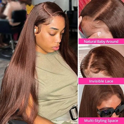 30 Inch 13x4 Transparent Lace Frontal Wig Brazilian Chocolate Brown Straight 13x6 Lace Front Human Hair Wig Preplucked For Women