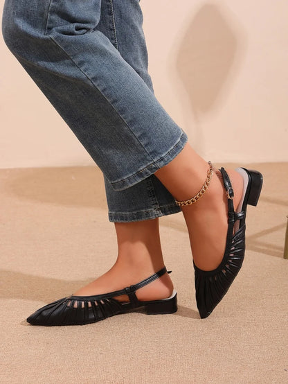 Elegant Pointed Toe Slingback Sandals for Women Summer - Pleated Mesh Low Block Heel Pumps - Adjustable Buckle Strap Dress Shoes