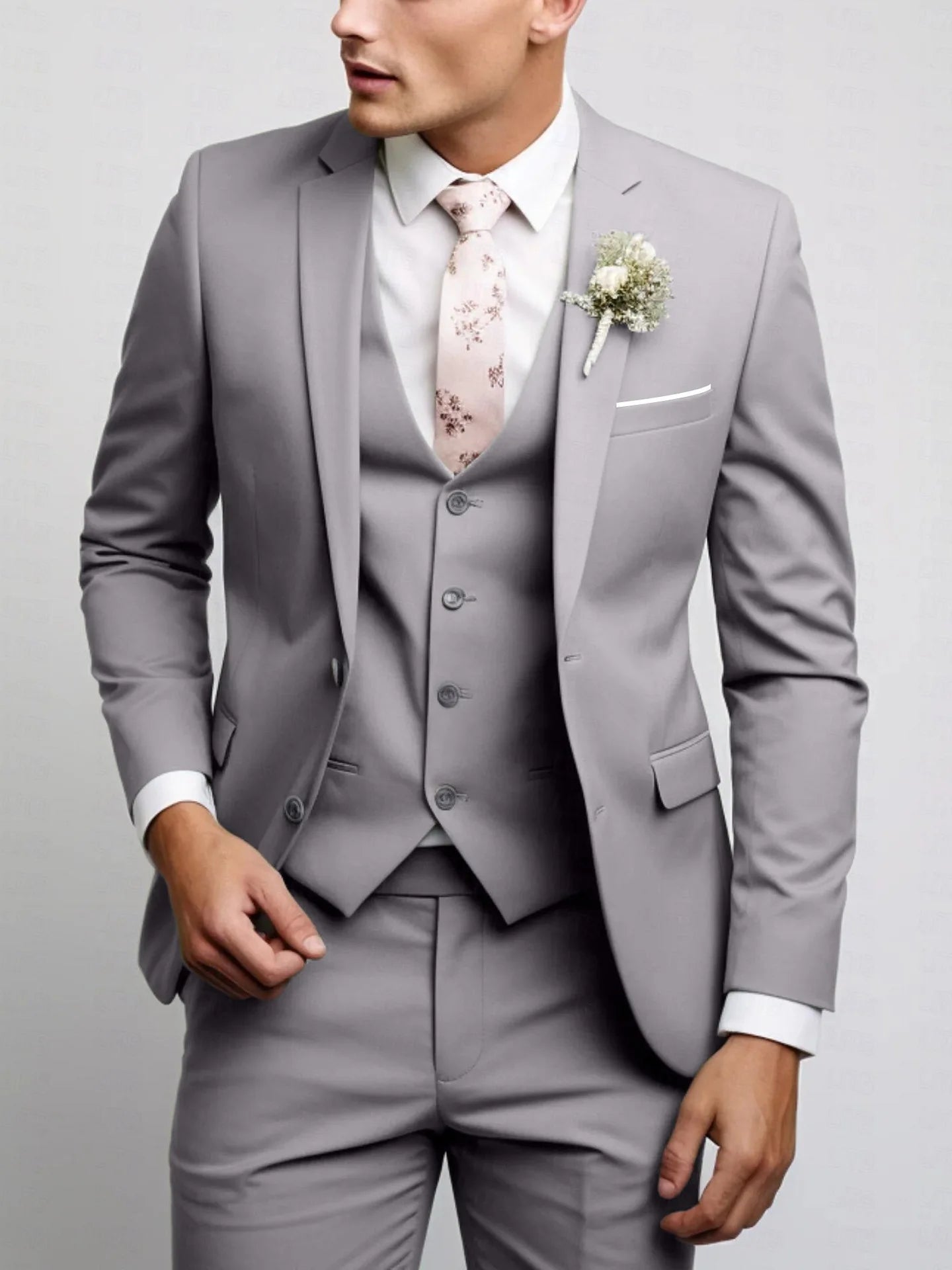 2025 Fashion Men Slim Fit Two Button Suit Set Amazon Cross Border Three Piece Business Suit