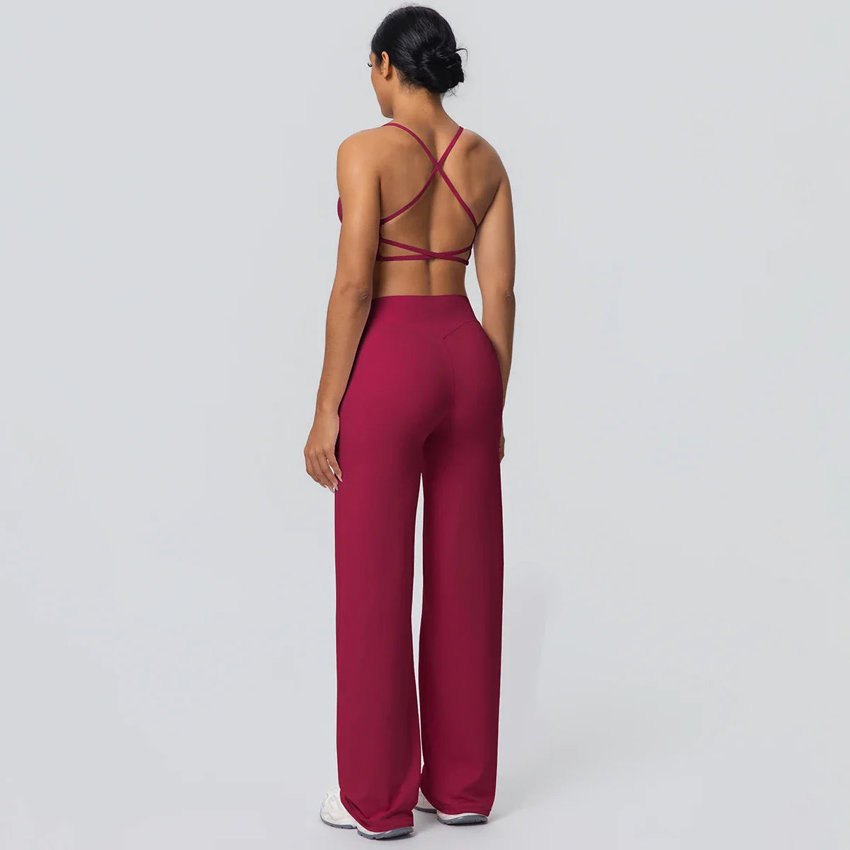 Women Gym Sports Yoga Suit Sexy Beautiful Back Yoga Underwear With Chest Pad Solid Color High Waisted Wide Leg Pants Yoga Set