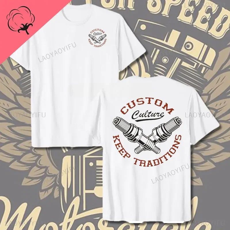 Crossed Pistons Mechanic Garage Engine Graphic T-shirt Summer Cool Men Cotton Tee Shirt All-Match Hipster Streetwear Man T-shirt