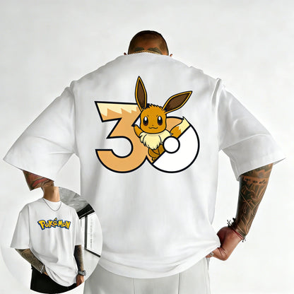 30th Anniversary Eevee Printed T-shirt Summer New Men's and Women's Trendy Large Loose Casual Y2K Short Sleeve Top