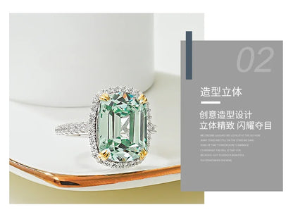 Luxurious light green tourmaline 925 sterling silver ring set with high carbon diamond temperament niche and versatile for women