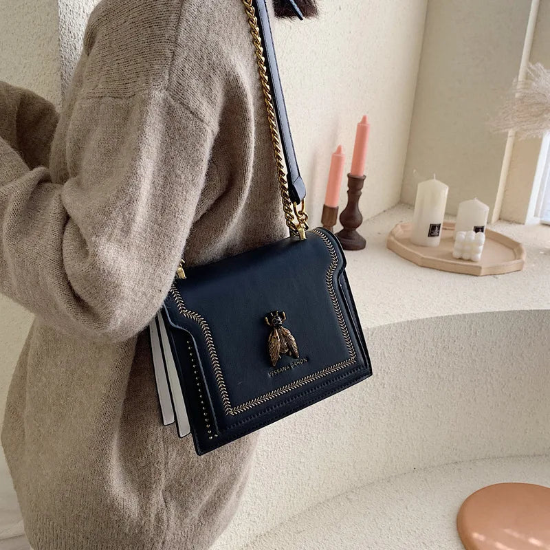 Luxury Brand Women Handbag 2024 New Retro Bee Female Shoulder Bag Simple High Quality Leather Designer Crossbody Bags