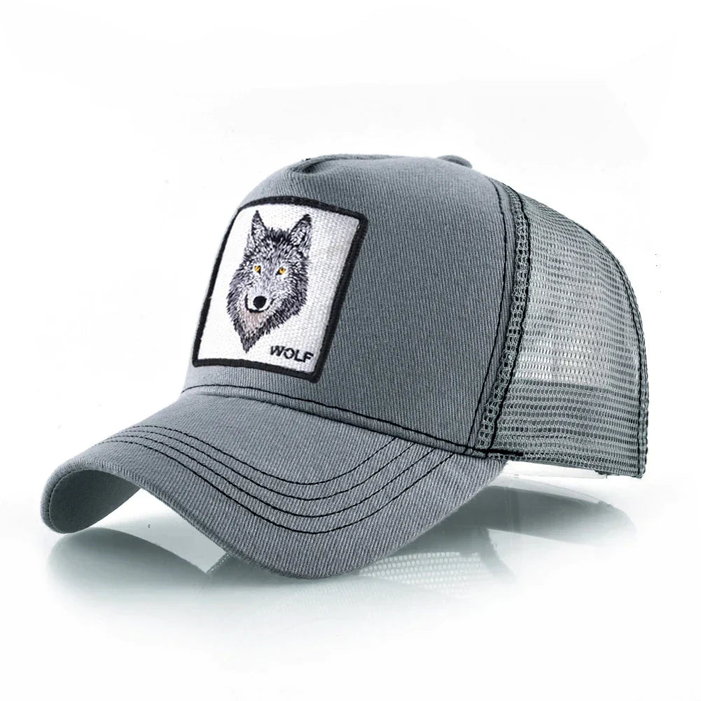 Trucker Cap Men's Breathable Mesh Baseball Caps For Women Outdoor Casual Baseball Hat With Wolf Embroidery Patch