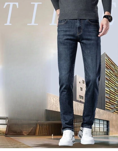 Autumn Winter High Quality Elastic Mens Jeans Cargo Slim Fit Denim Pencil Trousers Midweight Long PantsHighHigh  Jeans Man