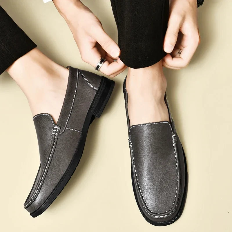 Leather Men Footwear Slip on Office Man Formal Shoes Wedding Party Men Dress Shoes Breath Driving Lazy Loafers