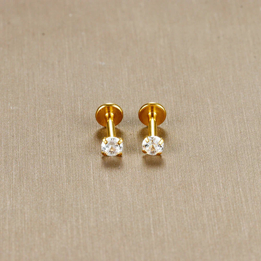 2PC Labret Tragus Stud Earrings 16G Surgical Stainless Steel CZ Crystal  Monroe Helix Cartialge Conch Medusa Lip Body Piercing