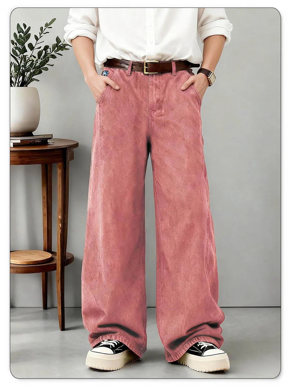 American Men's Retro Brown Ultra Baggy Wide Leg Jeans Street Casual Embroidery Oversized Men's Clothes Unisex Denim Pants