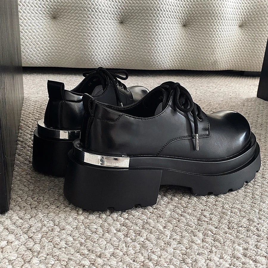Original niche polished formal leather shoes new high-end feel thick sole with 7CM height increase big head casual shoes