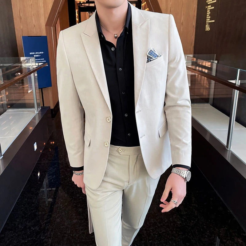 Conjunto de Terno Masculino de Negócios Slim Fit Três Peças 2025 de Alto Padrão Estilo Coreano para Casamento Noivo Festa Terno Colete Calças M-4XL