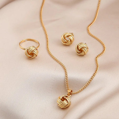 3 Pcs/Set Round Pearl Pendant Necklace For Women Exquisite Fashion Rhinestone Double  Earring Wedding Jewelry Set Gift