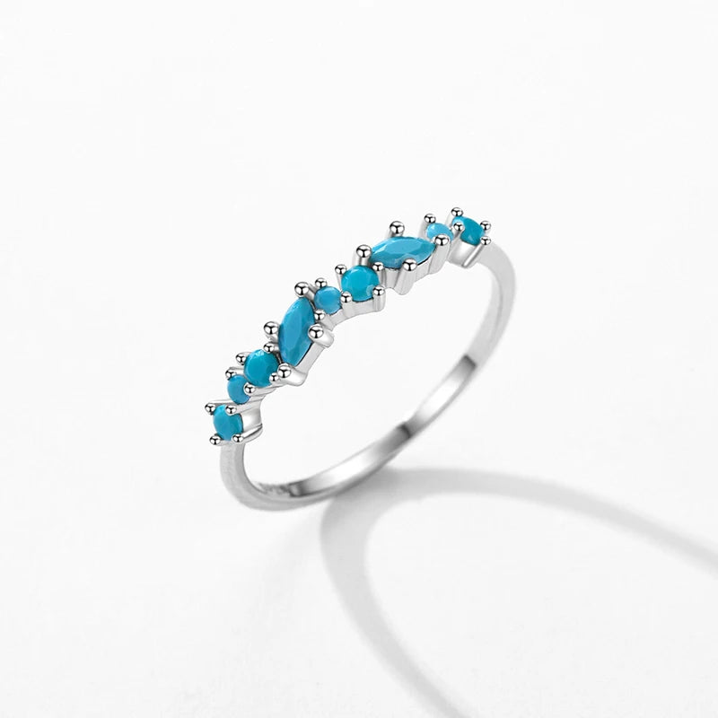 Vintage 925 Sterling Silver Elegant Turquoise Trendy Female Ring For Women Party Stackable Fine Jewely Birthday Gifts
