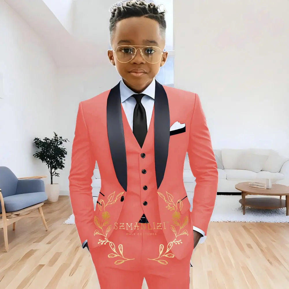 Formal Navy Blue Boys Suit Jacket Pants Vest 3 Piece Set Shawl Lapel Blazer for Kids Wedding Tuxedo Suits 2-16 Years Clothes