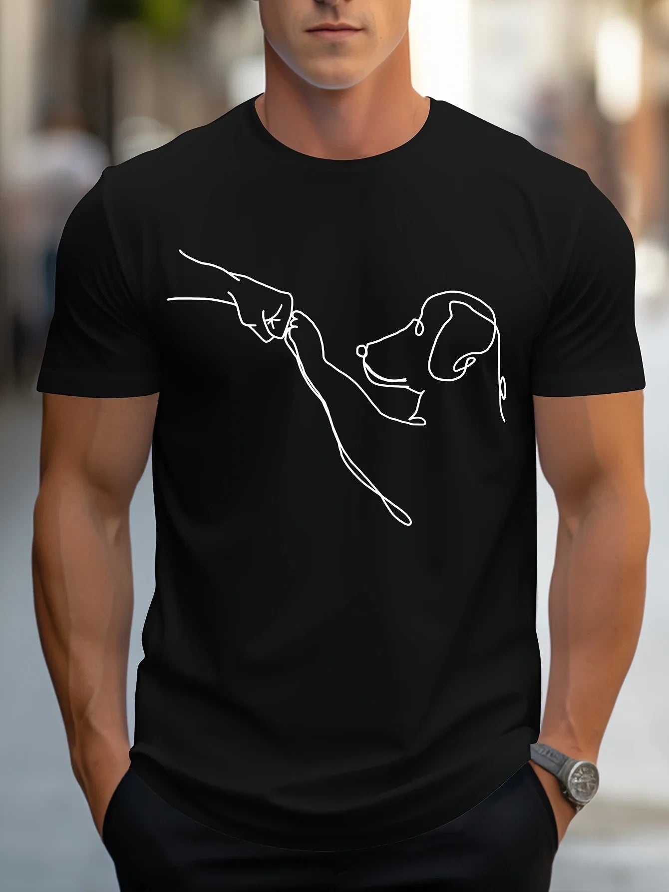 Men's 100% cotton casual sports loose fit Funny Dog First print round neck short sleeved T-shirt top