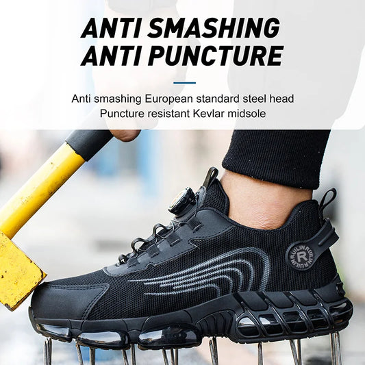 Steel Toe Protection Safety Shoes Men Rotating Button Work Safety Shoes for Men Anti-smash Anti Puncture Work Shoes Sneakers