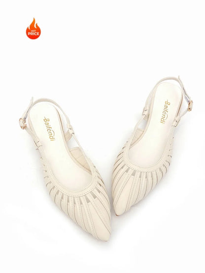 Elegant Pointed Toe Slingback Sandals for Women Summer - Pleated Mesh Low Block Heel Pumps - Adjustable Buckle Strap Dress Shoes