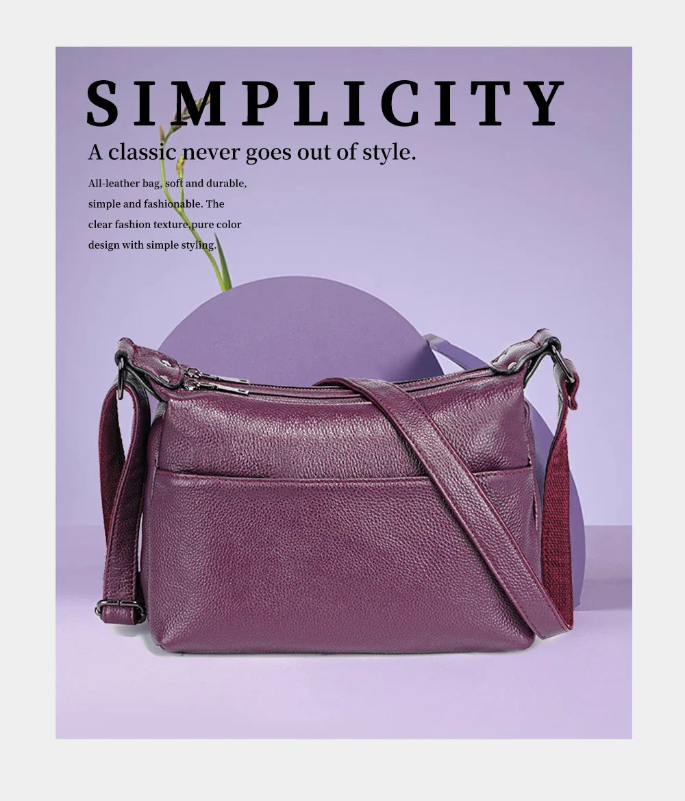 Elegant Genuine Leather Women's Shoulder Bag Trendy Crossbody Messenger Bag for Ladies Dark Red Blue 100% Satchels Hobo