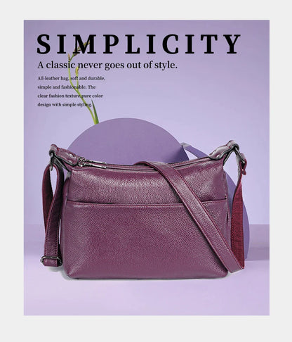 Elegant Genuine Leather Women's Shoulder Bag Trendy Crossbody Messenger Bag for Ladies Dark Red Blue 100% Satchels Hobo