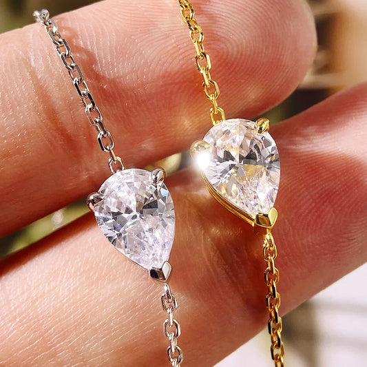 2CT Water Drop Moissanite Bracelet Can Pass Diamond Test 100% S925 Silver Plated 18K Gold Adjustable chain for Women