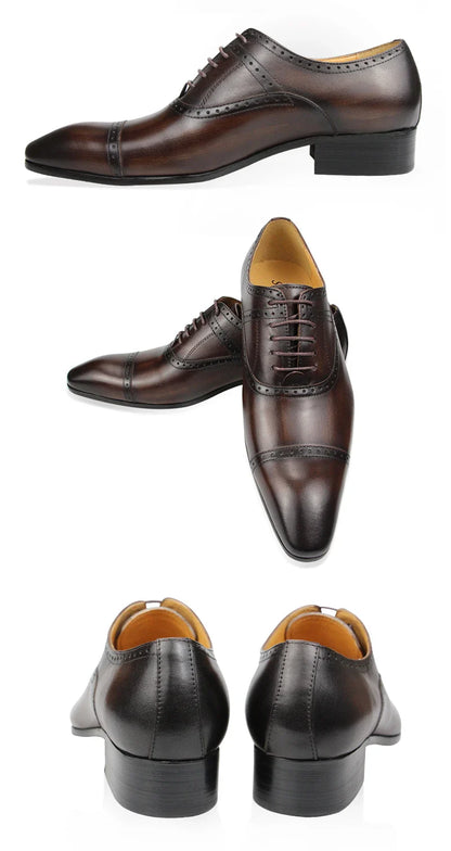 Elegant Formal Men Shoes Top Layer Cow Leather Oxfords Business Office Lace Up Luxury Design Handmade Dress Fashion Males' Shoe