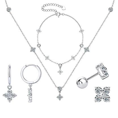 Moissanite Necklace Bracelet Earring 925 Sterling Silver Four Leaf Flower Pendant Moissanites Jewelry Set For Wedding Gift