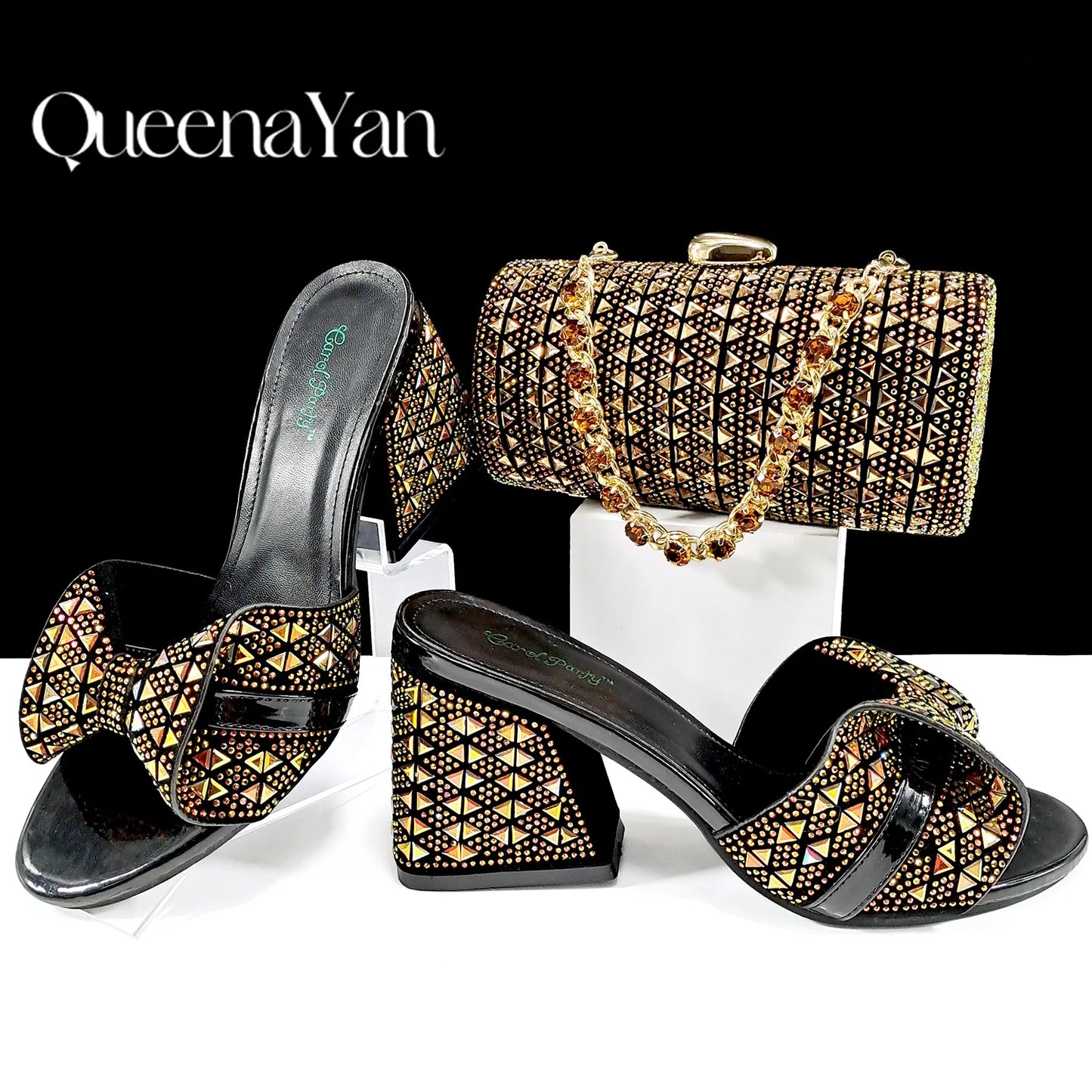 Italian Style Women Banquet Shoes And Bag With Rhinestone Decoration Three-Dimensional Small Bag Match Women High Heel