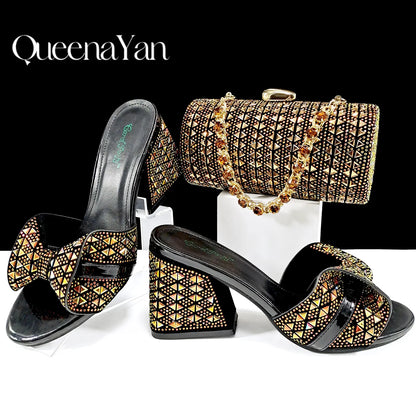 Italian Style Women Banquet Shoes And Bag With Rhinestone Decoration Three-Dimensional Small Bag Match Women High Heel