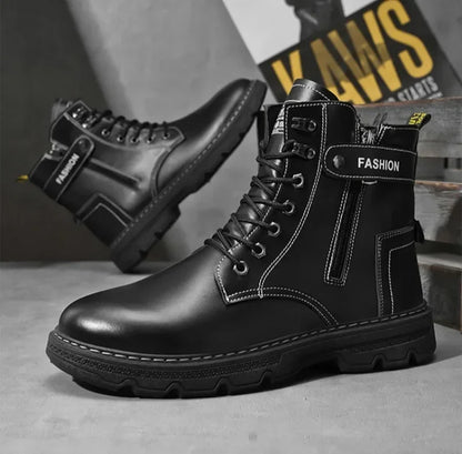 High Top Men's Shoes for Spring and Autumn, New Anti Slip and Waterproof Desert Boots Outdoor Zipper Hiking Shoes Work Boots