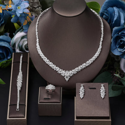 Fashion Emirados Árabes Unidos Dubai Zircônia Cúbica Conjunto Completo de Joias de 4 Peças para Mulheres Banhado a Ouro Acessórios de Noiva Nigerianos