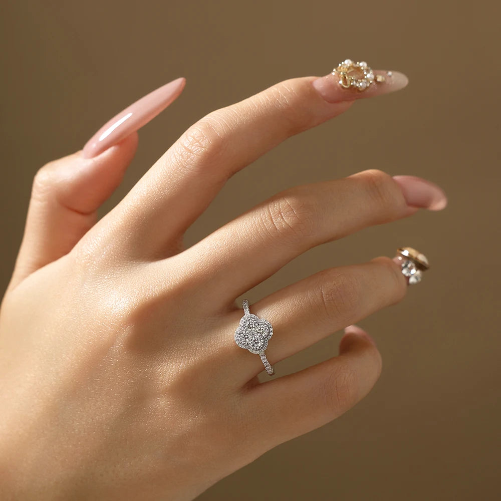 Classic Clover Moissanite Rings for Women Engagement Party 925 Silver 18k Gold Stackable Band Personalized Ring Jewelry