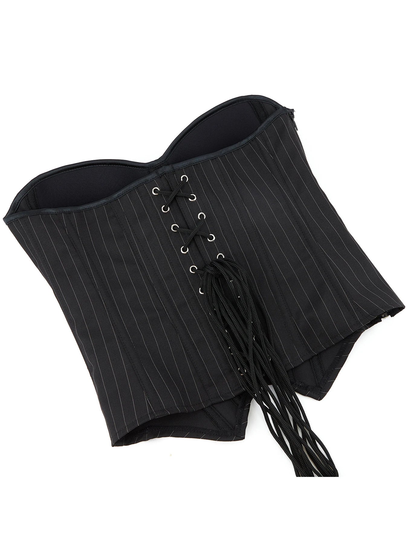 Black Striped Zipper Overbust Corset and Bustier Shapewear Top for Women Office Lady Corselet