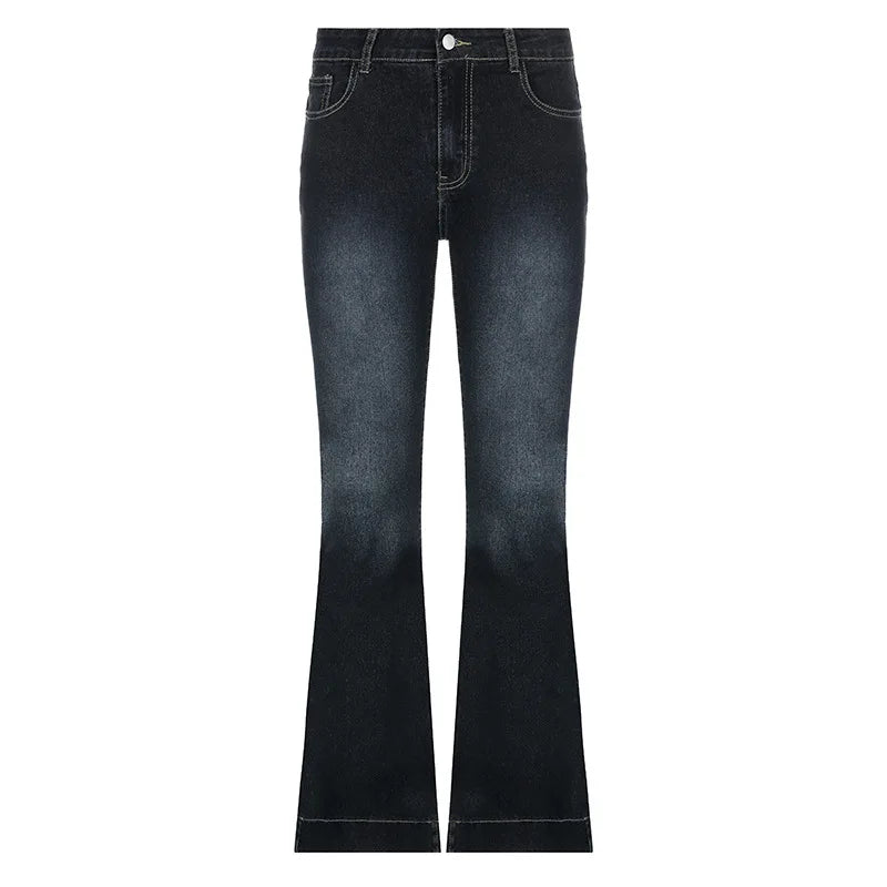 New y2k Flare Jeans Vintage Low Waisted Cute Trousers Aesthetic Streetwear Casual Cargo Pants Women Korean Distressed Jean