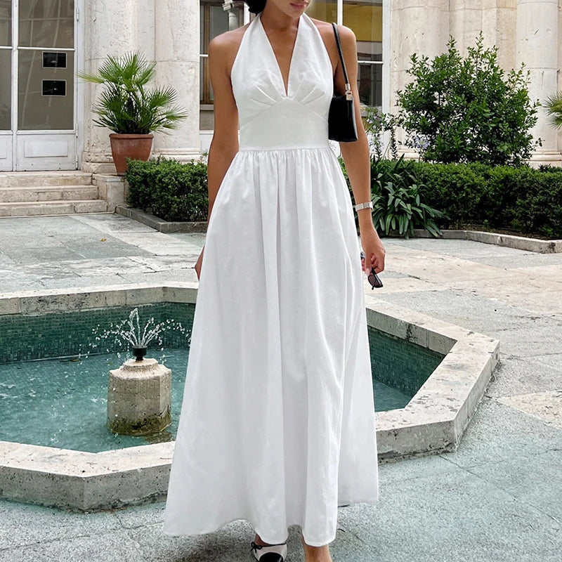 2025 New Women Summer Cotton Long Dress Sleeveless Sexy V-Neck Boho Maxi Dress Loose Style Long Dress Vestidos Clothes