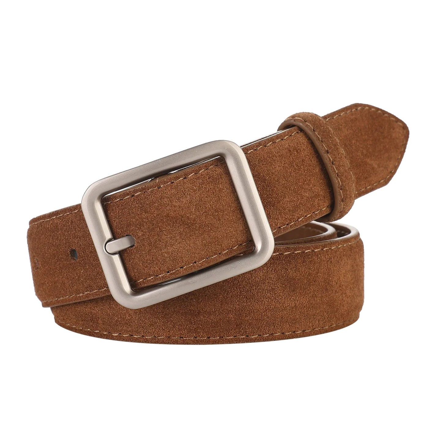 Fashion Suede Cowhide Women‘s Belts Genuine Leather 2.8cm Wide Belt Metal Buckle Women Belt Matched Dress Jeans Skinny Girdle
