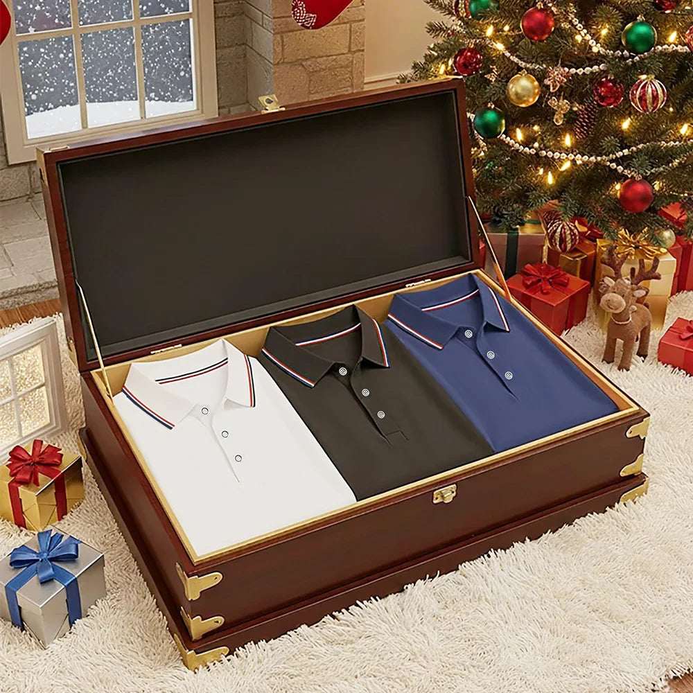 3pcs Men'S Polo Shirt Set Breathable Moisture-Wicking Wrinkle-Resistant & Quick-Dry Business Classic Style Men's Christmas Gifts