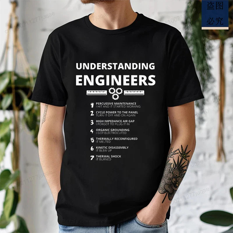 Understanding Engineers Funny Sarcastic T Shirt Men Casual Short Sleeve Graphic Tees T-Shirts Engineering Humor Streetwear Gift