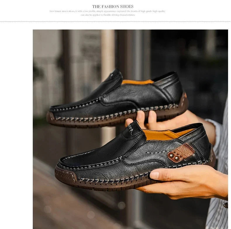 New Fashion Men Casual Shoes Handmade Leather Loafers Comfortable Men's Shoes Quality Split Leather Flat Driving Shoes Size 48
