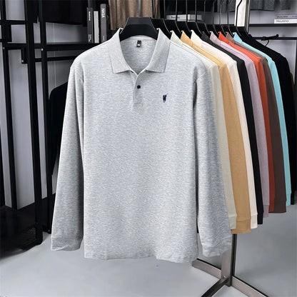 100% Pure Cotton Long Sleeved Men's Polo Shirt Hot Selling Brand Autumn Season Exquisite Pony Embroidery Breathable Top T-shirt