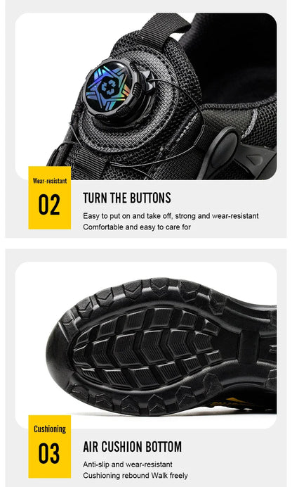 Men Safety Shoes Steel Toe Sneakers Rotated Buckle Puncture Proof Work Safety Boots Man Air Cushion Warehouse Work Shoes