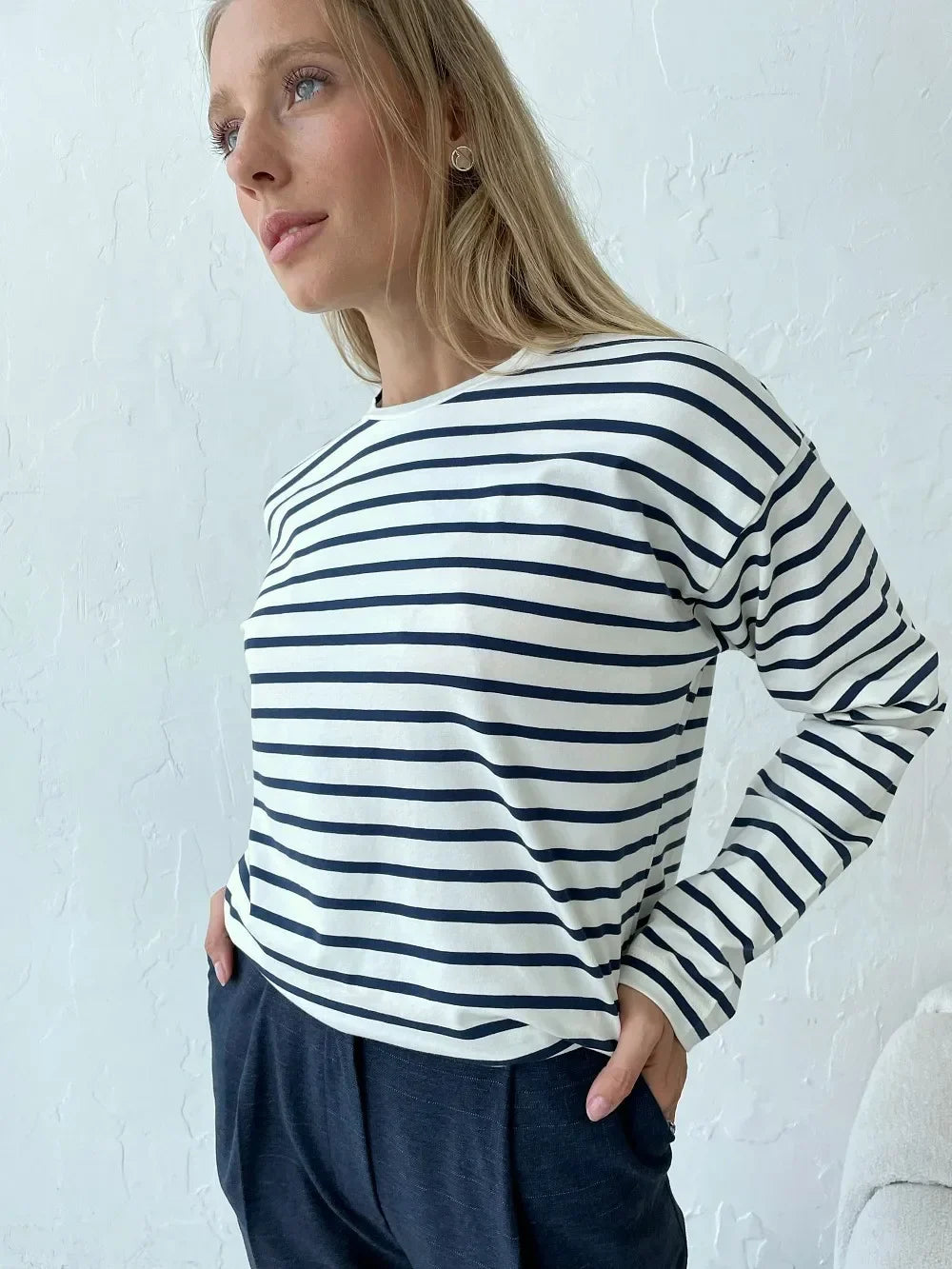 2025 Summer Long Sleeve Striped T-Shirts Women Basic Casual Tops Female Cozy Loose Cotton Tees Harajuku T Shirt New