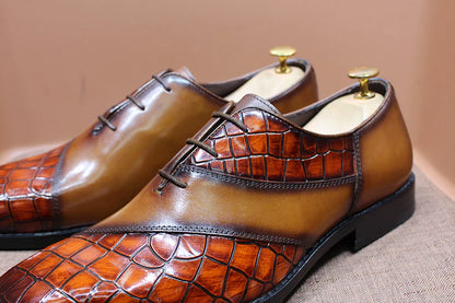 Fashion Mens Oxford Crocodile Pattern Cow Patent Leather Lace Up Wedding Party Office Formal Dress Shoes for Men Mixed Colors