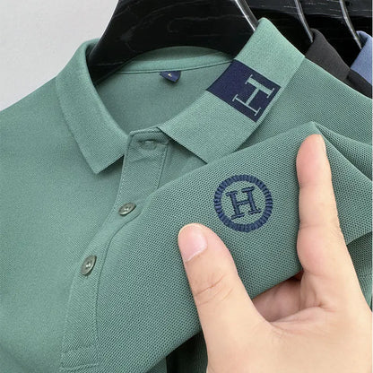 New Best-selling Spring and Autumn Men's Trendy Fashion Lapel Embroidered Long Sleeved Top Polo Shirt Sweatshirt T-shirt