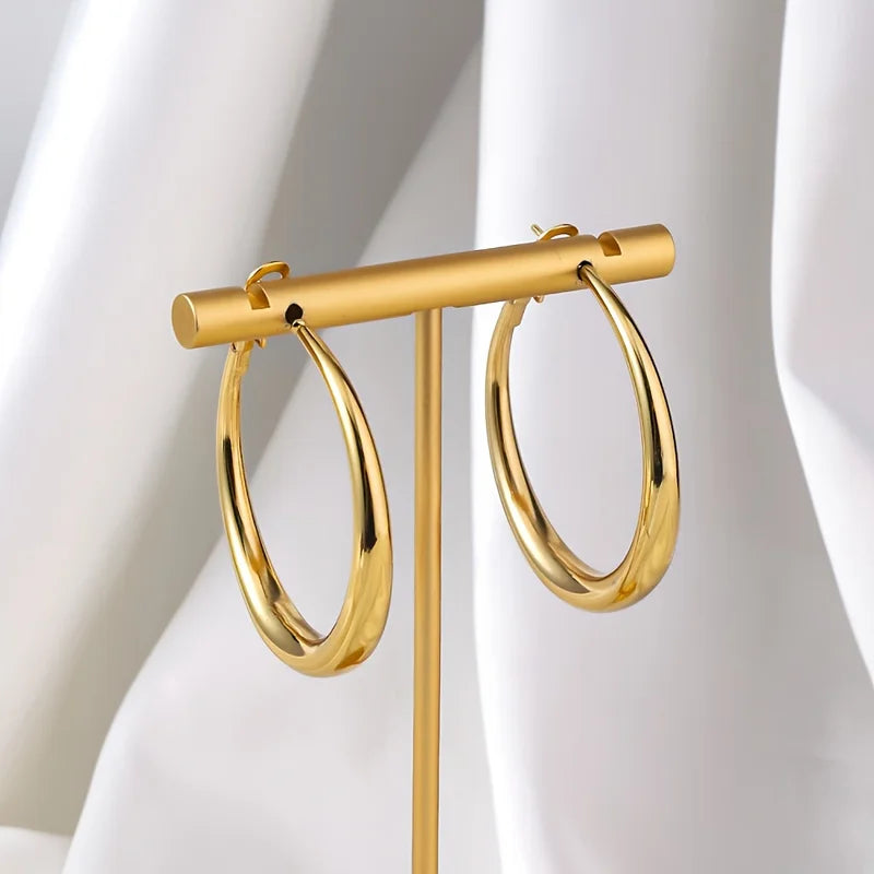 EVISPOL Elegant Golden Hoop Earrings for Women Thick Design Lightweight & Comfortable Perfect for Daily Wear or Parties Jewelry