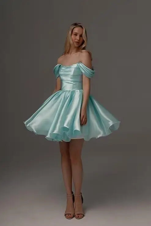 Off the Shoulder Satin Homecoming Dresses for Teens Short A Line Cowl Neck Prom Cocktail Party Gowns HOCO Girls School Dress